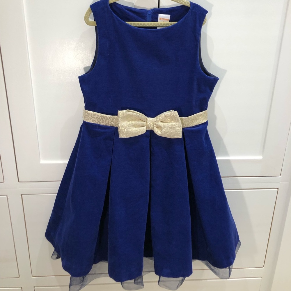 Velvet blue and gold holiday dress